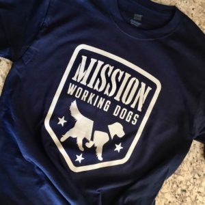 Blue T-shirt with white Mission Working Dogs logo on the front