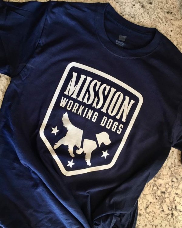 Blue T-shirt with white Mission Working Dogs logo on the front